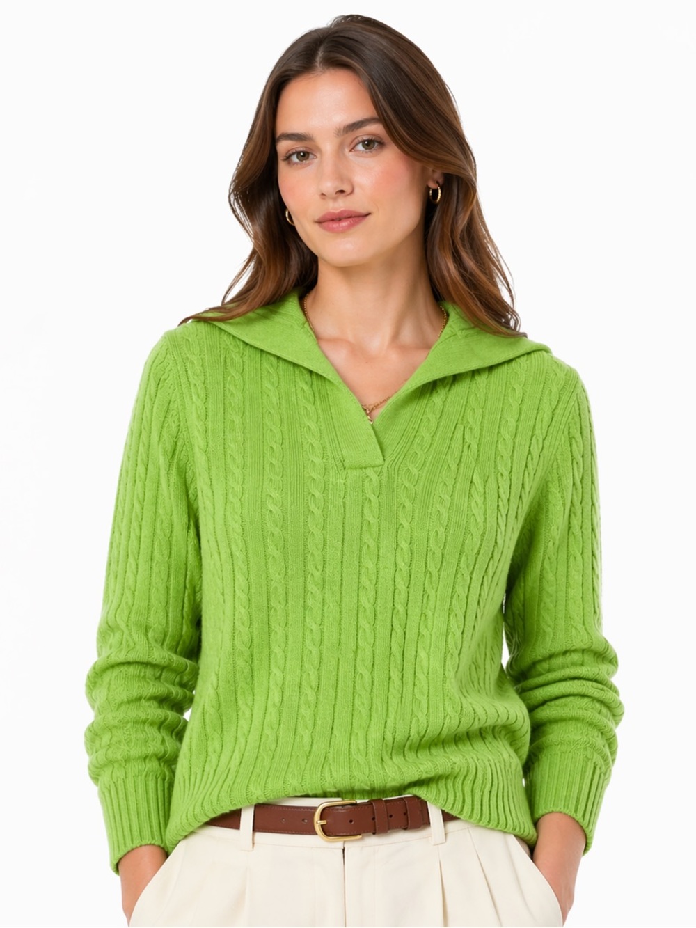 Ralph Lauren 100% Cashmere Women’s Cable Knit Lime Green Size Large